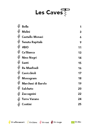 Sommaire du livret de degustation